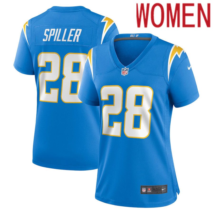 Women Los Angeles Chargers 28 Isaiah Spiller Nike Powder Blue Game NFL Jersey